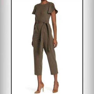 Calvin Klein Olive Green Tulip Sleeve Tie Waist Jumpsuit Size 8